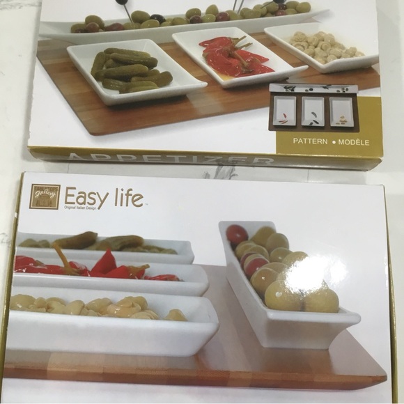 Tabletops Gallery 5 Pc Appetizer Ceramic Bamboo Tray NEW Serving Set Italian - Picture 2 of 10